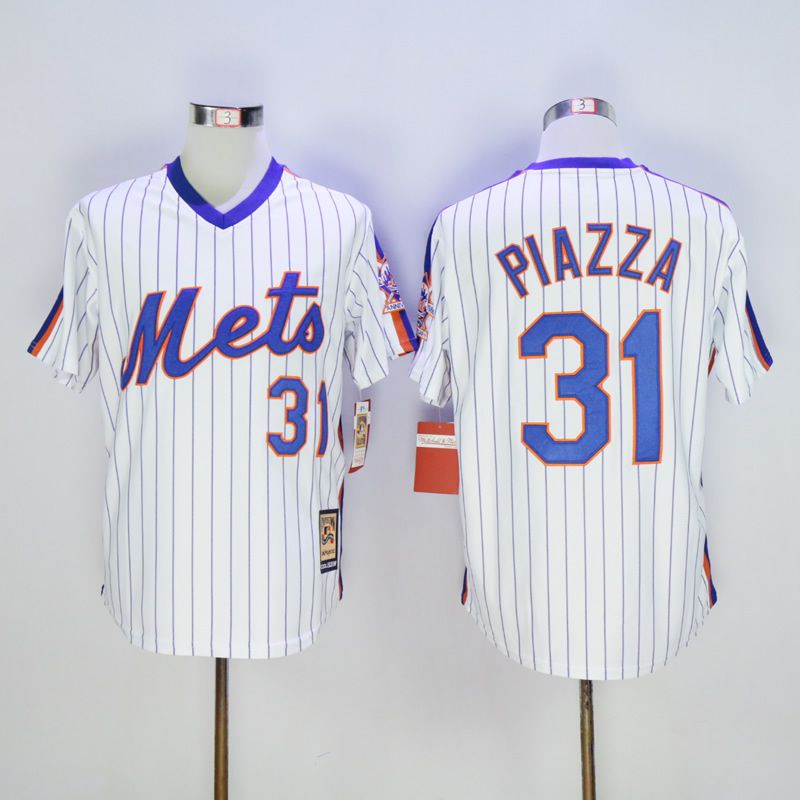 Men New York Mets #31 Piazza White Throwback MLB Jerseys1